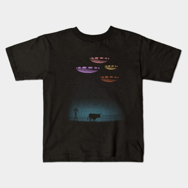 Mysteries of the Night Sky Kids T-Shirt by bronzarino